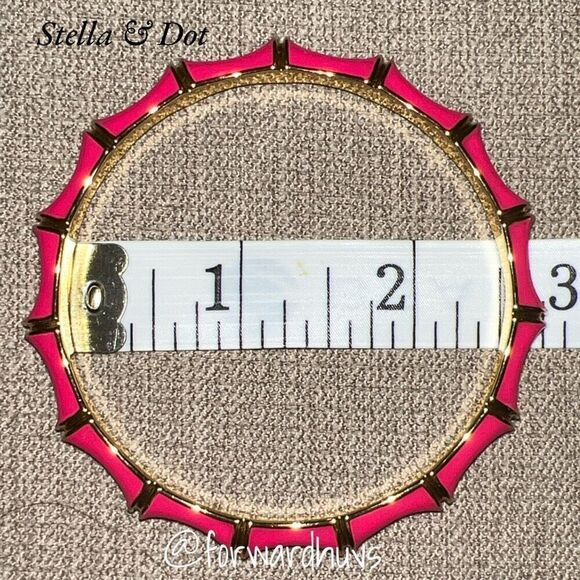 Stella & Dot Pink Julep Enamel and Gold Tone Bamboo Style Bracelet - Picture 5 of 7